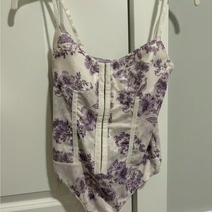 Floral Purple and White Women's Bodysuit